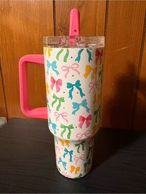 Hobby Lobby Multi-Color Bow Print Tumbler with Pink Handle